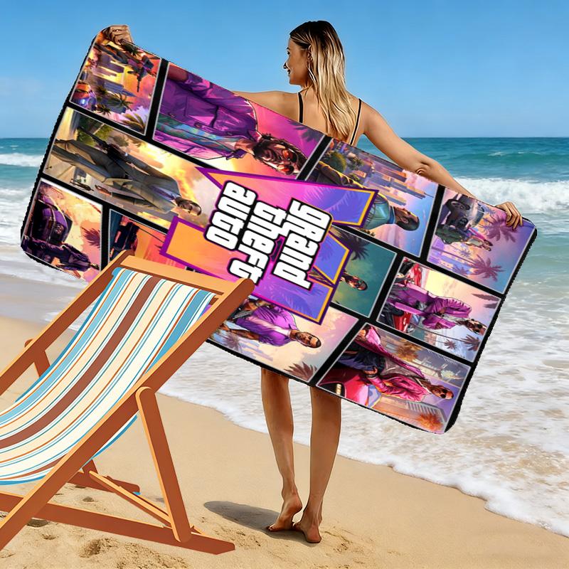 Vibes Vice City beach towel Outdoor camping soft Absorbent bath towel quick-drying swim towel Outdoor pool towel Comfort beach towel printing