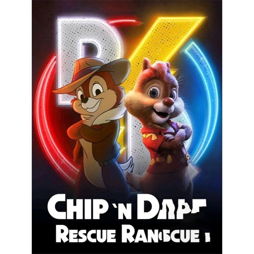 

Disney Diamond Painting: Chip and Dale Rescue Team Retro Neon Style Poster Cartoon Diamond Painting Full Diamond Cross Stitch DIY Gift Home Decor Round 20x30cm