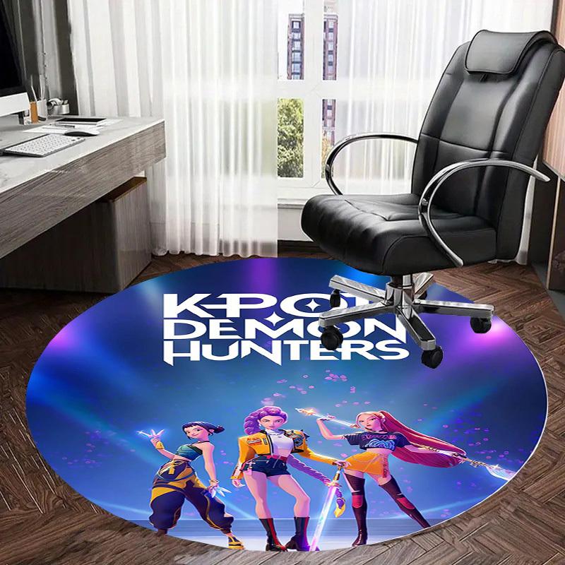 1pc KPOP DEMON HUNTERS Round Carpet, Made of Polyester,Perfect for Decorating Office Chairs, Living Rooms,Vibrant Decorative Rug