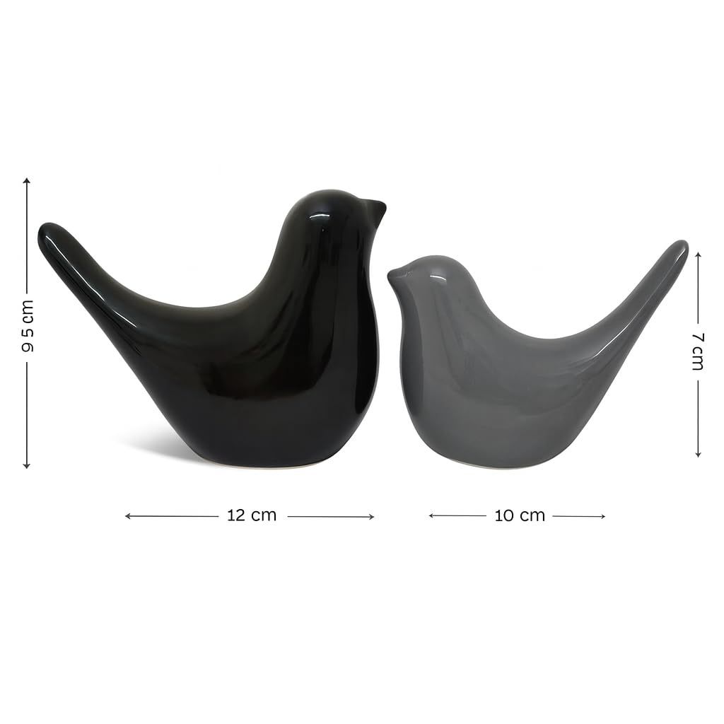 Kreatywne Czarne i Szare Błyszczące Ceramiczne Figurki Ptaków Dekoracje Domowe Akcesoria Imprezowe (Pakiet 2)