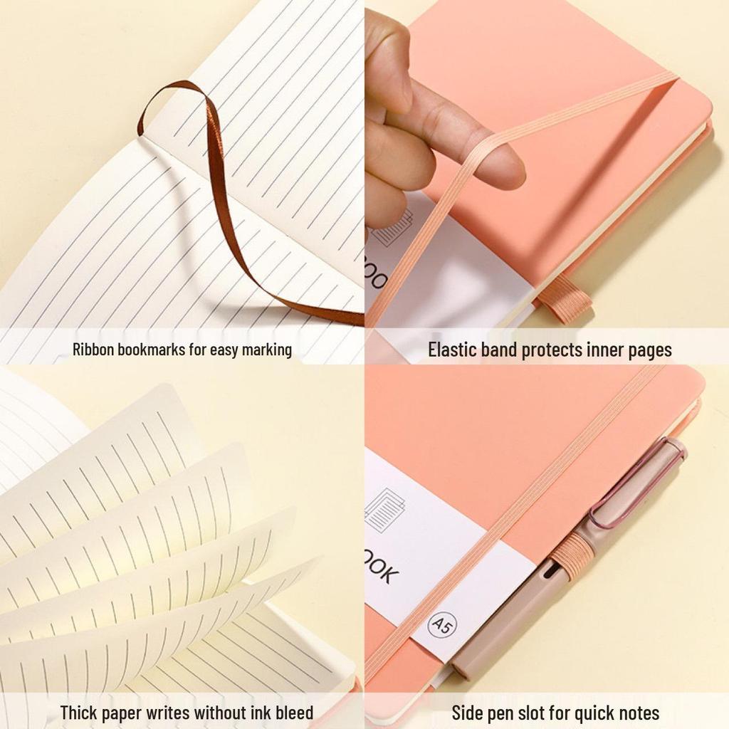 A6/A5 Elastic Band Color Pocket Notebook - Leather Feel, Portable Student Memo