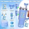 AIERSA Blue Cup Accessories Set for Stanley Cup 40 30 oz Tumbler with Handle, Cup Charms Decorations with Flower Straw Cover Topper Cap, Initial
