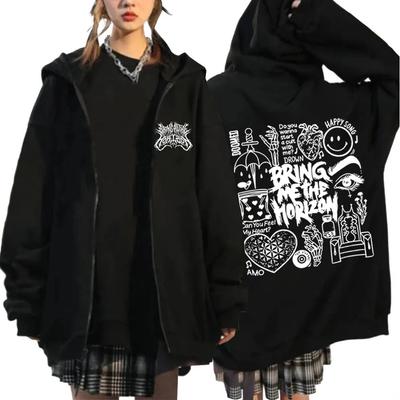 TheHorizon Zipper Hoodies Heavy Metal Rock Band Oversized Zip Up Sweatshirts Men Women Casual Harajuku Jacket Coats