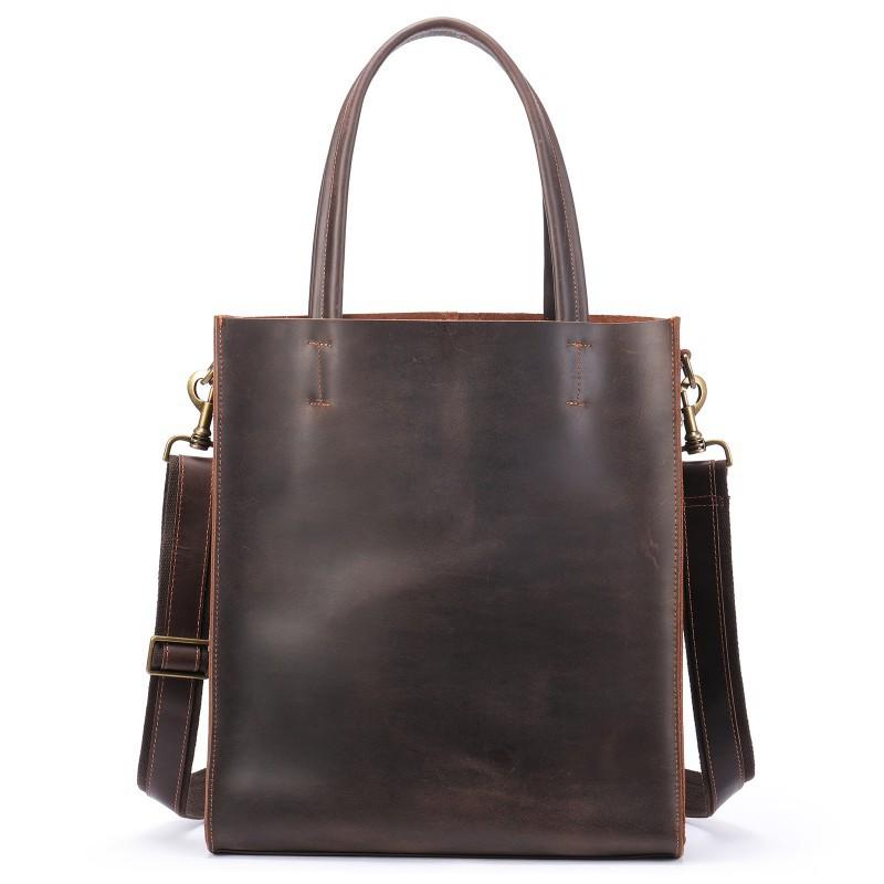 Retro Crazy Horse Leather Men s Handbag Business Travel Large Capacity Tote Bag Vertical Crossbody Men 33x12x38cm коричневый