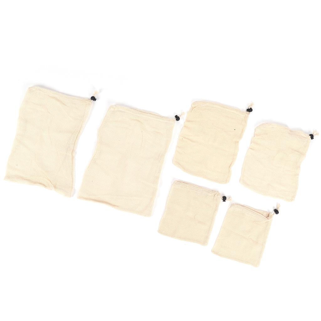 6Pcs Drawstring Storage Bag Cotton Mesh Waste Food Bag Single Side Drawstring Mesh Drawstring Pocket