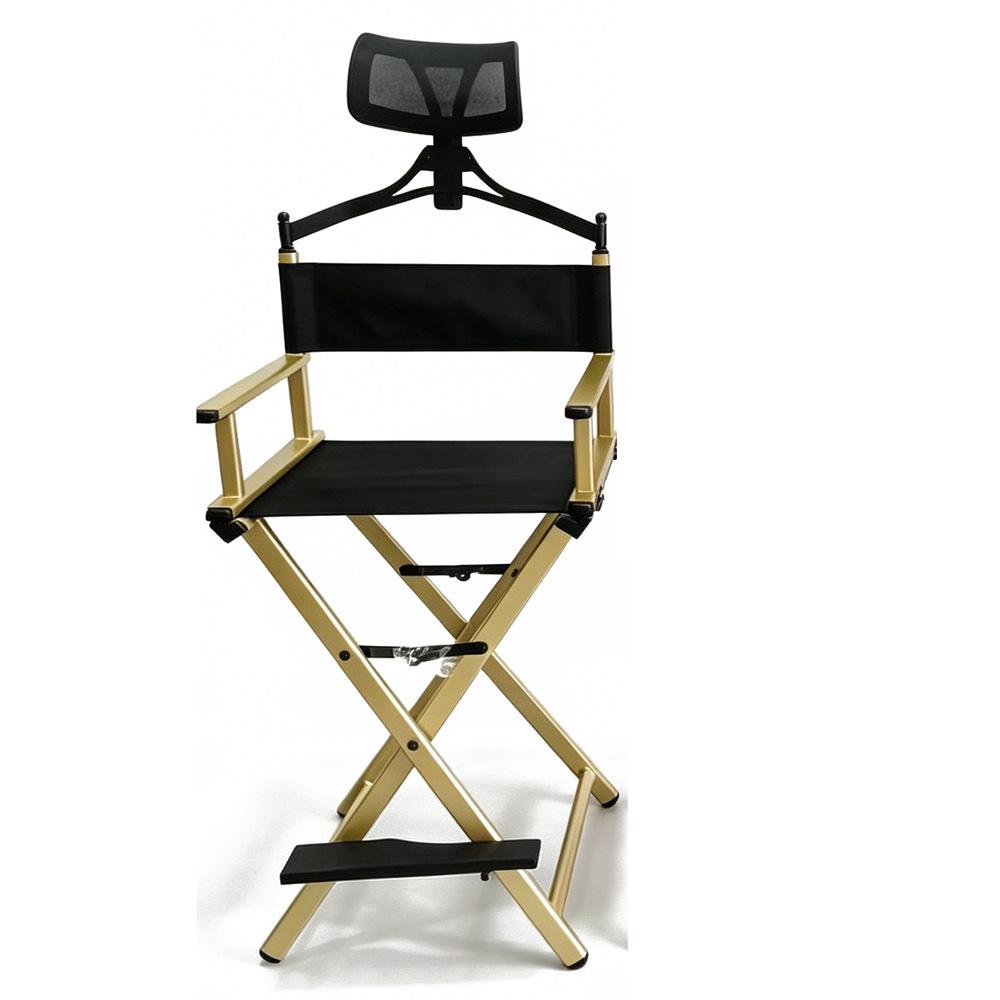 Foldable Aluminum Makeup Chair with Pillow, High Back, Outdoor Portable Hairdressing Chair