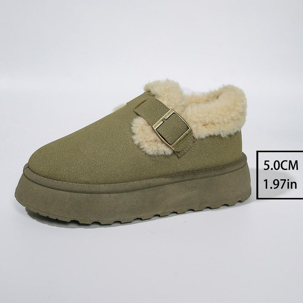 Women's Plus Size Fur Fleece One Foot Cotton Shoes Casual Short Tube Solid Color Sponge Cake Thick Soled Snow Boots Shoes 36-42