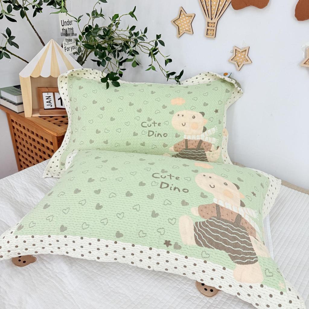 Cartoon Cotton Gauze Pillowcase Set: Soft, Breathable, Sweat-Absorbent Pillow Covers.