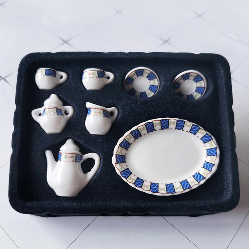 1 Set 1/12 Dollhouse Miniature Flower Patten Porcelain Coffee Tea Cups Ceramic Tableware Dollhouse Kitchen Accessories