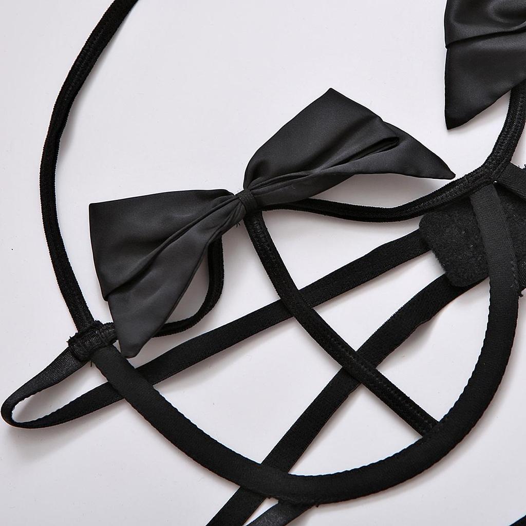 European and American Sexy Women's Hollow-Out Bandage Lingerie Three-Piece Set