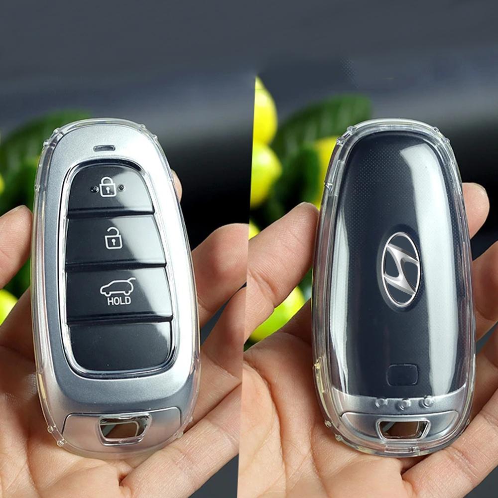 Transparent TPU Remote Key Case Cover For Hyundai Tucson 2023 Santa Fe 4 NEXO NX4 Atos Prime Solaris 2021 Holder Car Accessories
