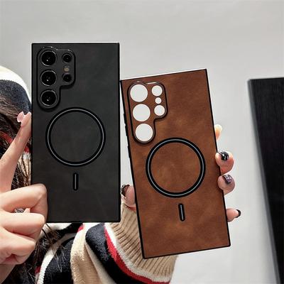 Business Retro Leather for Magsafe Magnetic Case For For Samsung Galaxy S25 S24 S23 S22 S21 Ultra Plus Wireless Charge Bumper Funda