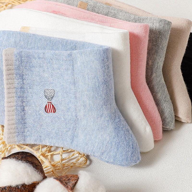 Women's Socks, Spring And Autumn Season, Sweat-Absorbing And Breathable, Cute Mid-Calf Winter Pure Cotton Socks, Trendy Women's Socks, 6 Pairs