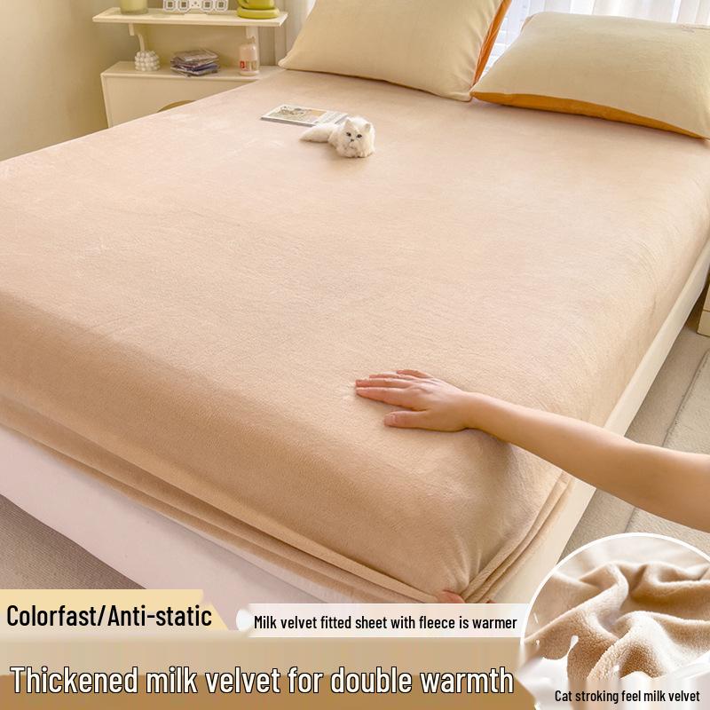 Autumn Winter Flannel Fitted Sheet: Non-slip Coral Fleece Bedspread & Mattress Cover