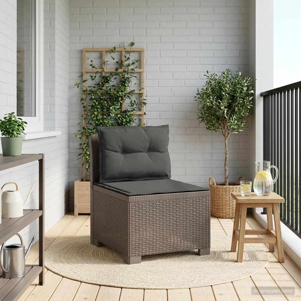 1 Seater Garden Sofa with Cushions Rattan Look PP Light Gray