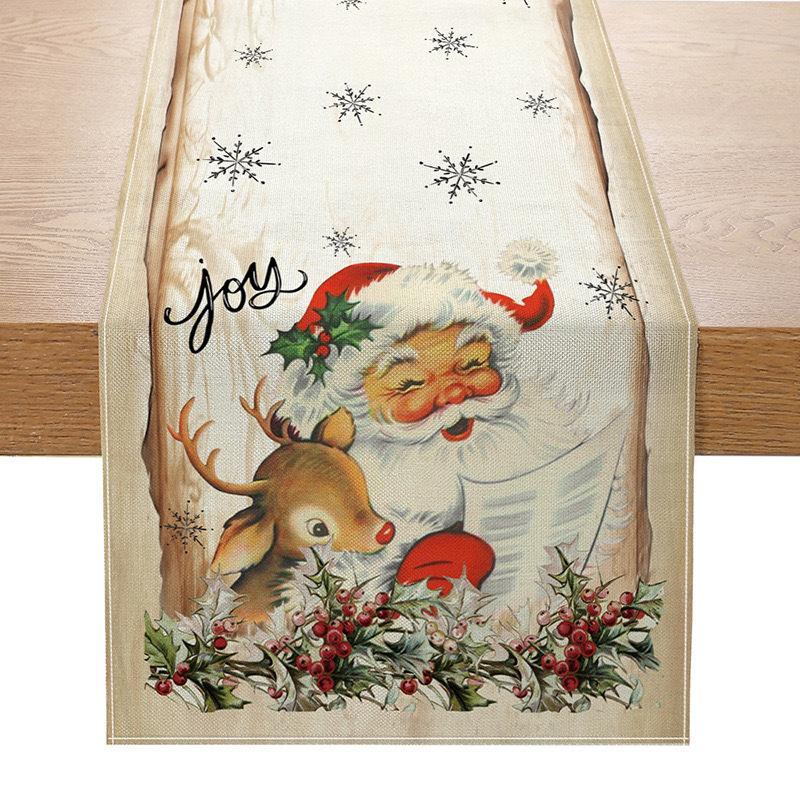 Amazon Weihnachts-Tischläufer Leinen Druck Festlich Küchentisch Tischdecke Wohnzimmer Tischdecke