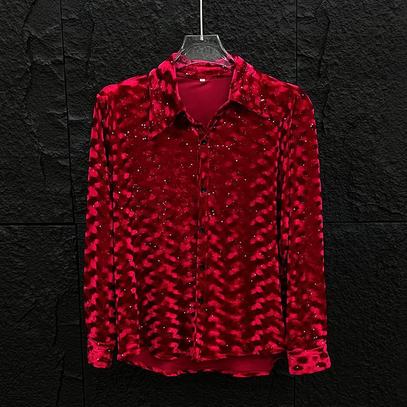 Camicia da Uomo Casual Versatile Larga con Design Stellato a Manica Lunga