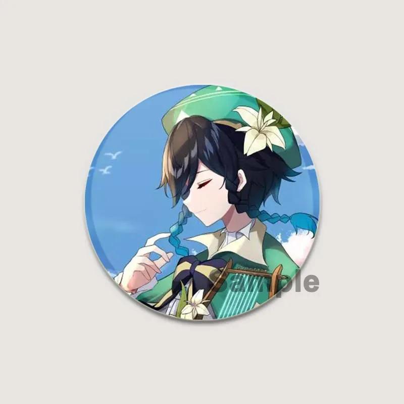 32/44/58mm Cartoon Figure Venti Jean HD Print Brooch Anime Badge Genshin Impact Round Display Brooches Lapel Pins Jewelry Gift Accessory