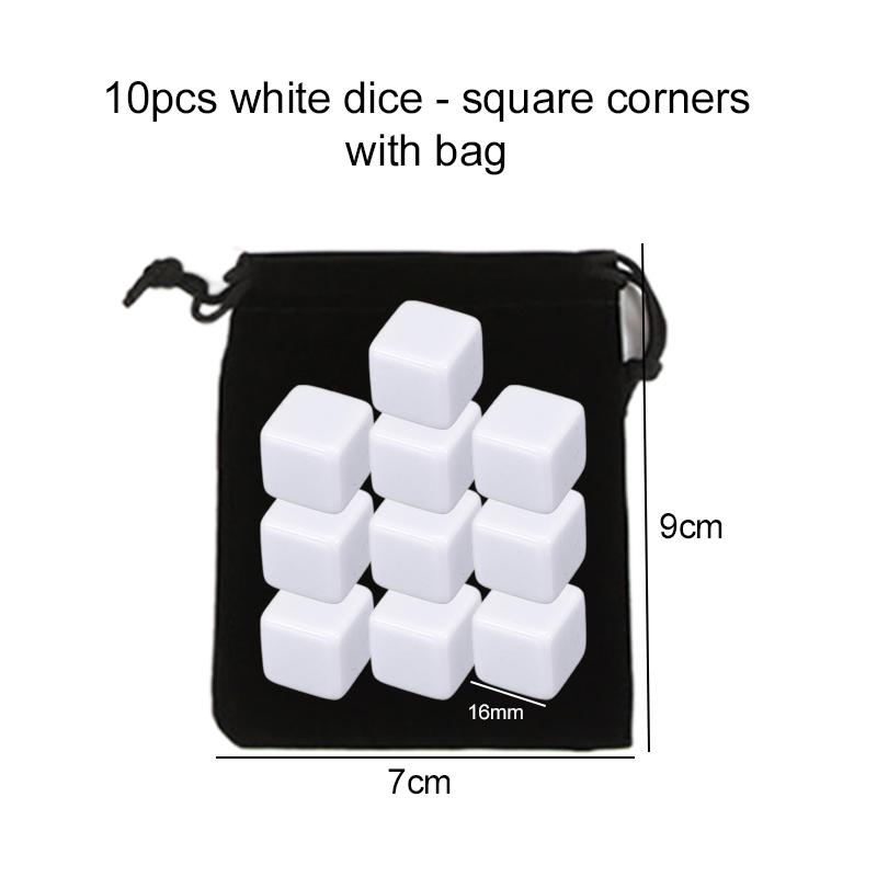 10pcs Blank Dice 16mm Acrylic Rounded/Square Corners DIY Write/Draw Chessboard Game Dice for Festival Party Gambling Props TMZ