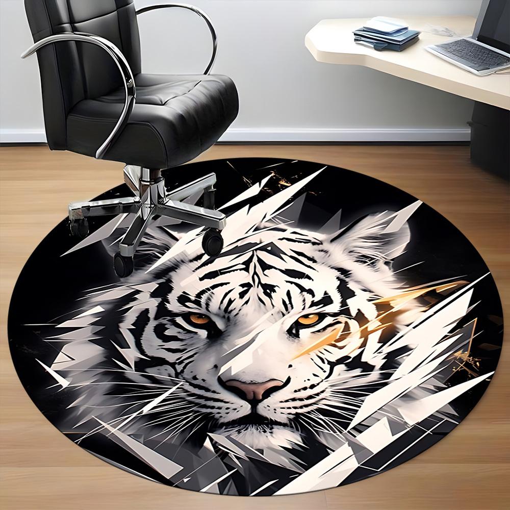 1pc Tiger Face Chair Carpet for Office, Round Non-Slip Durable Large Size Office Carpet, Suitable for Office, Beautiful Decoration