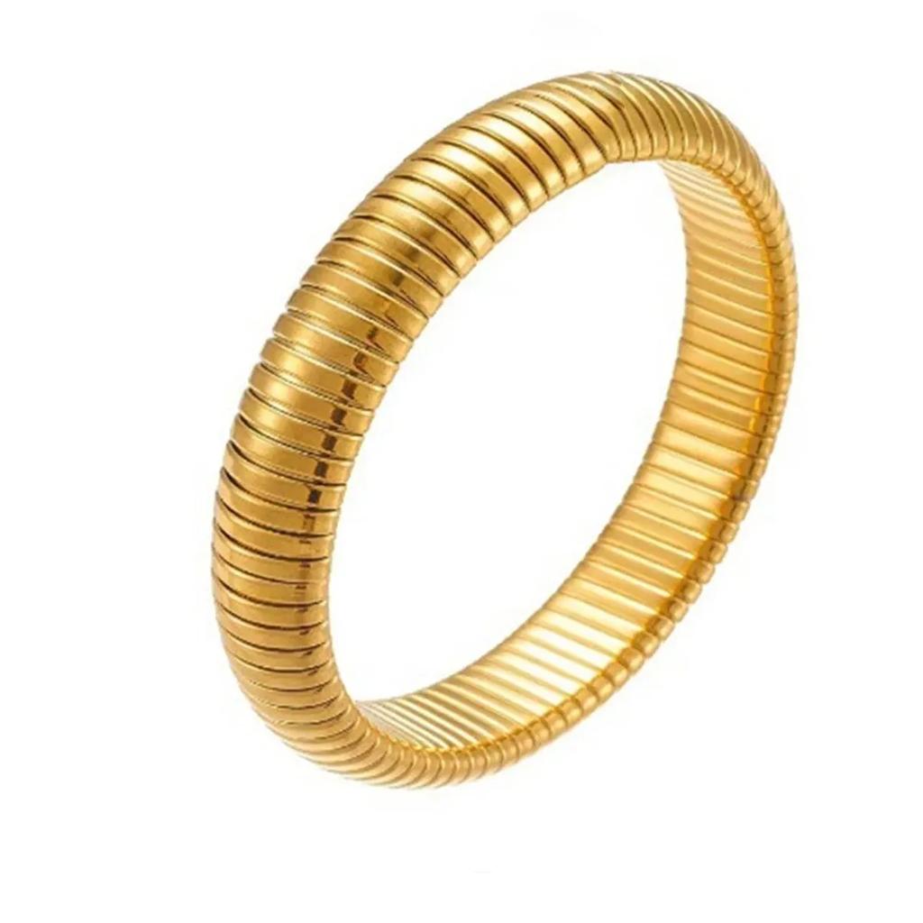Waterproof Stainless Steel Retro Elasticity Thick Metal Polish Bracelet  Gold Plated Trend Fashion Unisex Jewelry Men Women