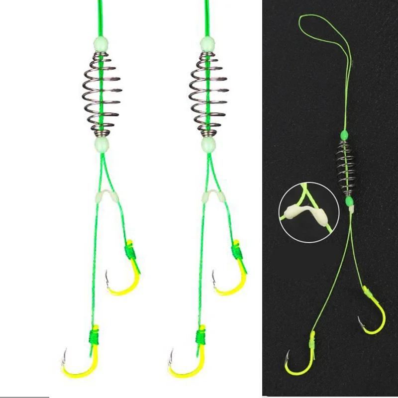 5 Pairs/Lot Double Barbed Hooks Carbon Steel Fishing Hook with PE Line Anti-winding Bighead Carp Anti-tangle Explosion Hooks