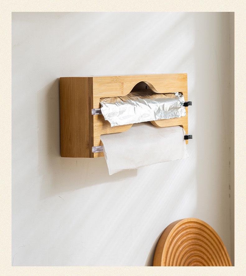 Wall-Mounted Bamboo Foil & Cling Film Cutter with Storage Compartments and Slide Knife