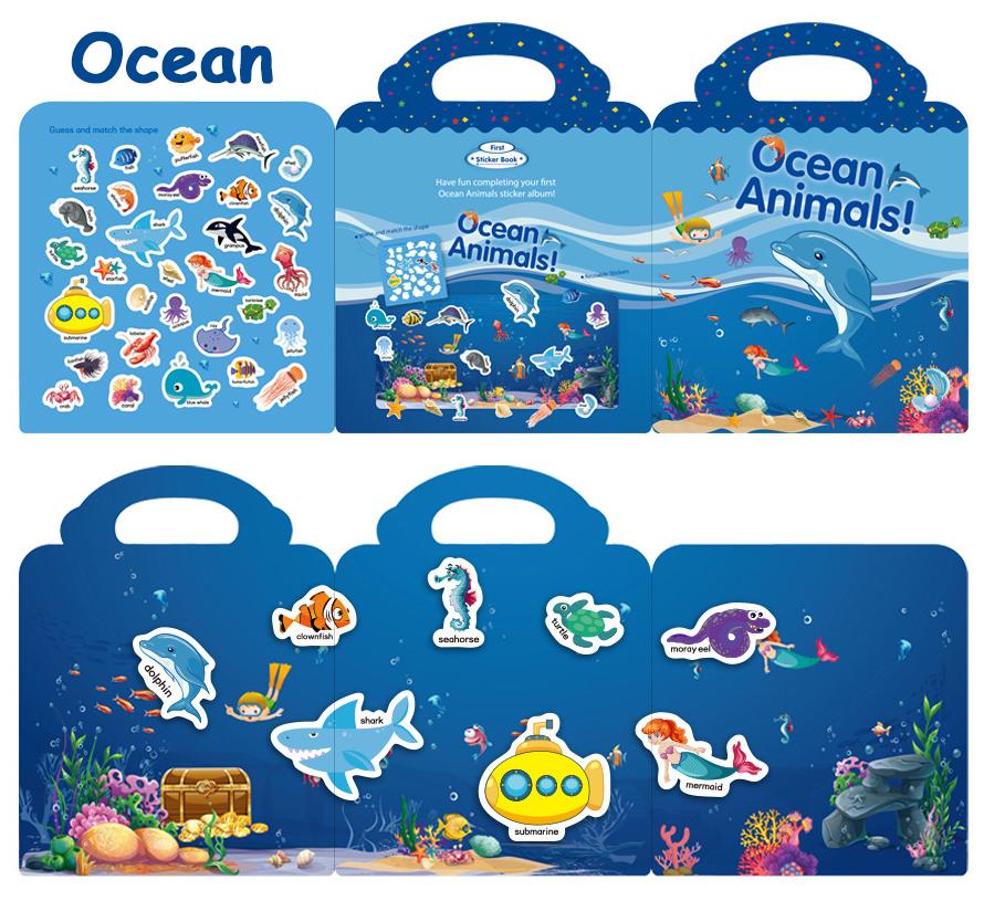 Kids Reusable Sticker Book Multiple Scenarios Cartoon DIY Puzzle Educational Cognition Learning Toys for Child Age 2-4 Gift