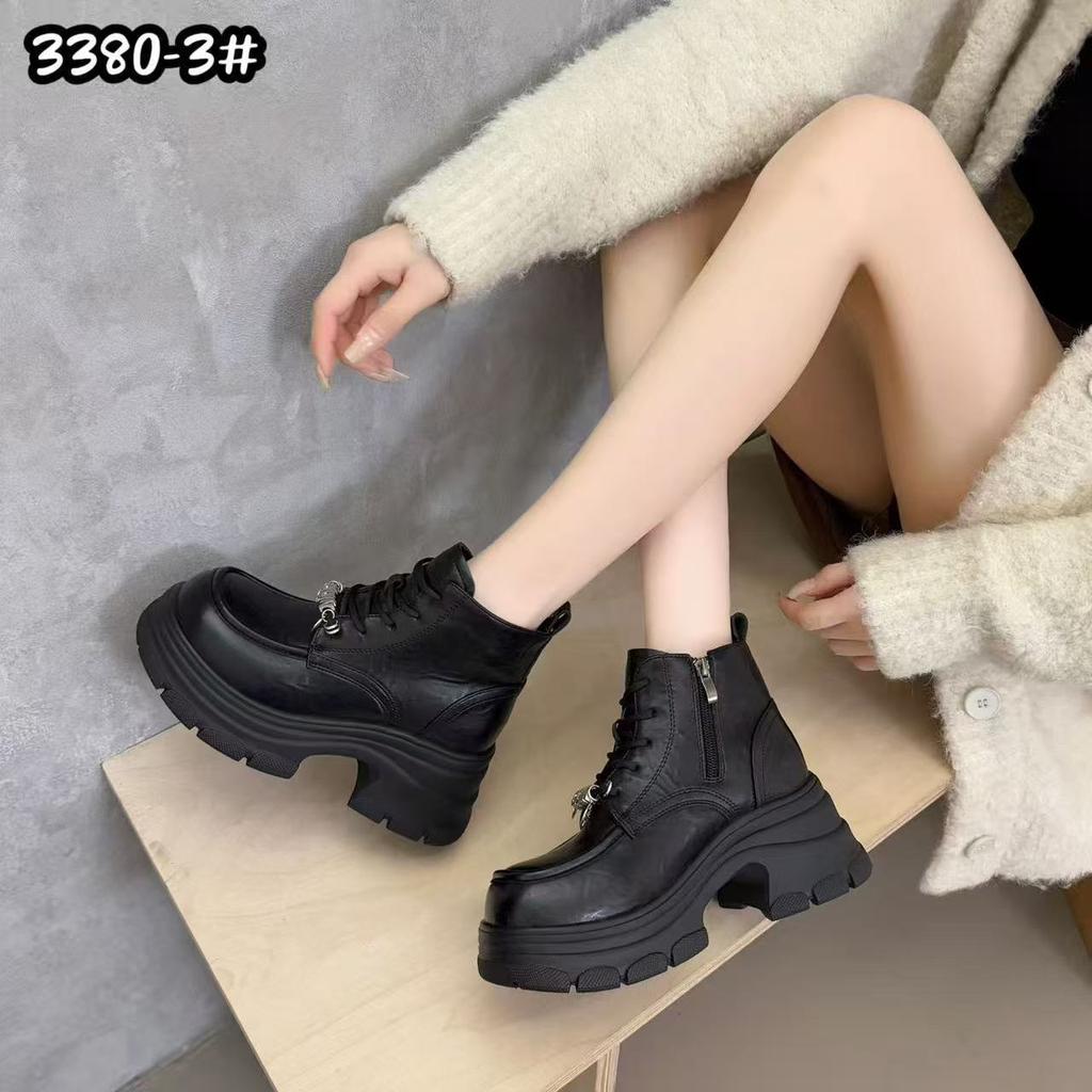3380-3 Thick-soled heightening Martin boots women's 2025 autumn and winter leather shoes women's British style short boots thick heel short boots