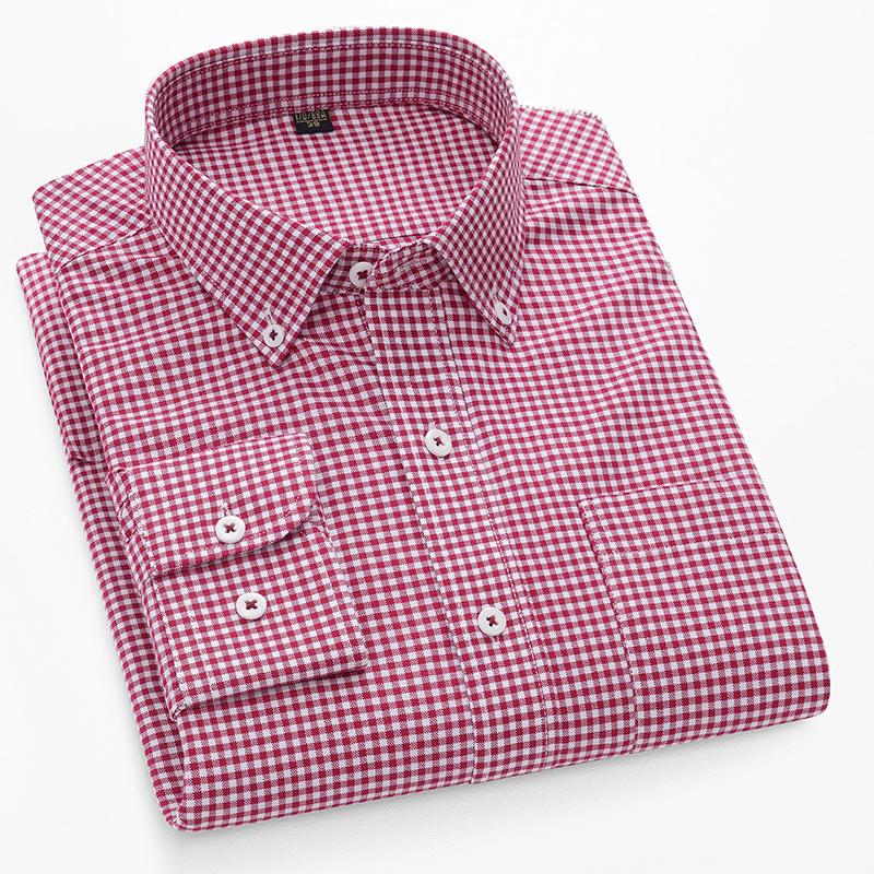 

Чоловічі ділові сорочки з чистої бавовни в смужку з довгим рукавом, звичайний крій, осінь, весна, комір на ґудзиках, простий у догляді, не прасується 38