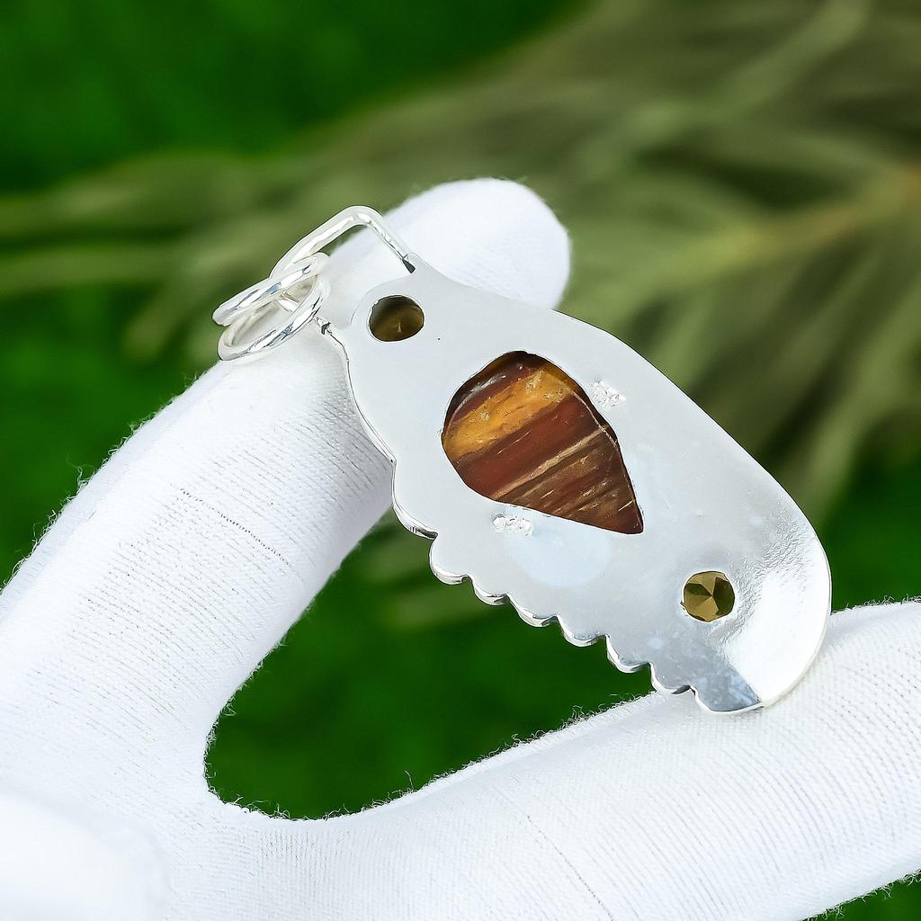 Gift For Women Pendant 925 Sterling Silver Natural Red Snakeskin Jasper Gemstone