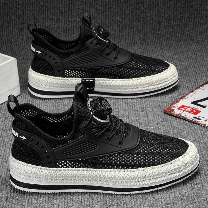 

Straw rotating buckle men s shoes large mesh hollow board shoes students summer 2024 new breathable one-pedal lazy shoes men 39