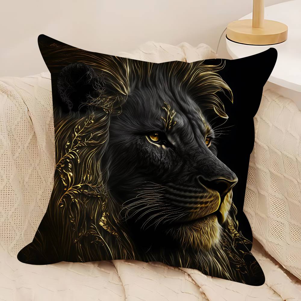 Black Gold Eagle Lion Pillow Case Removable Washable Cushion Cover – All-Season Soft Linen