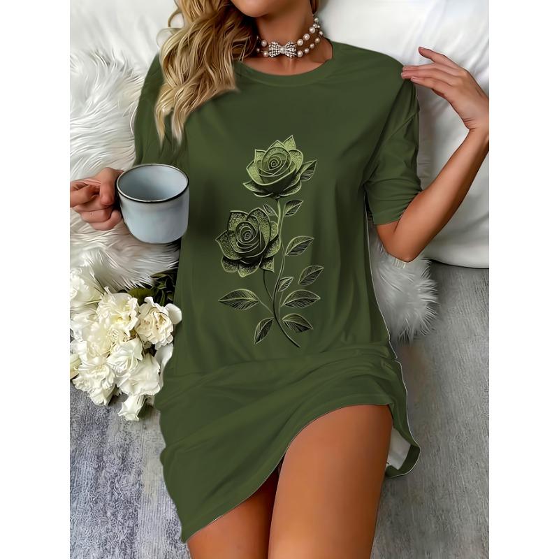 Homewear Round Neck Short Sleeve T-Shirt Elegant Dress