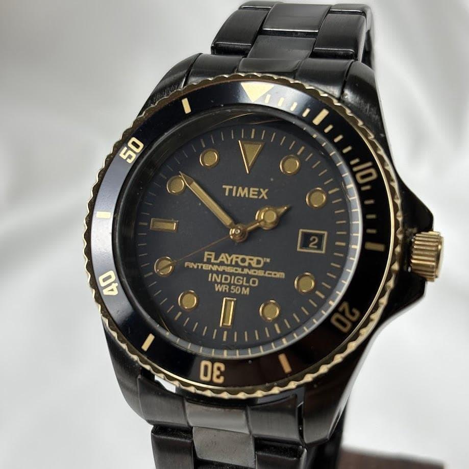 TIMEX playford collaboration rotating bezel QZ black watch quartz