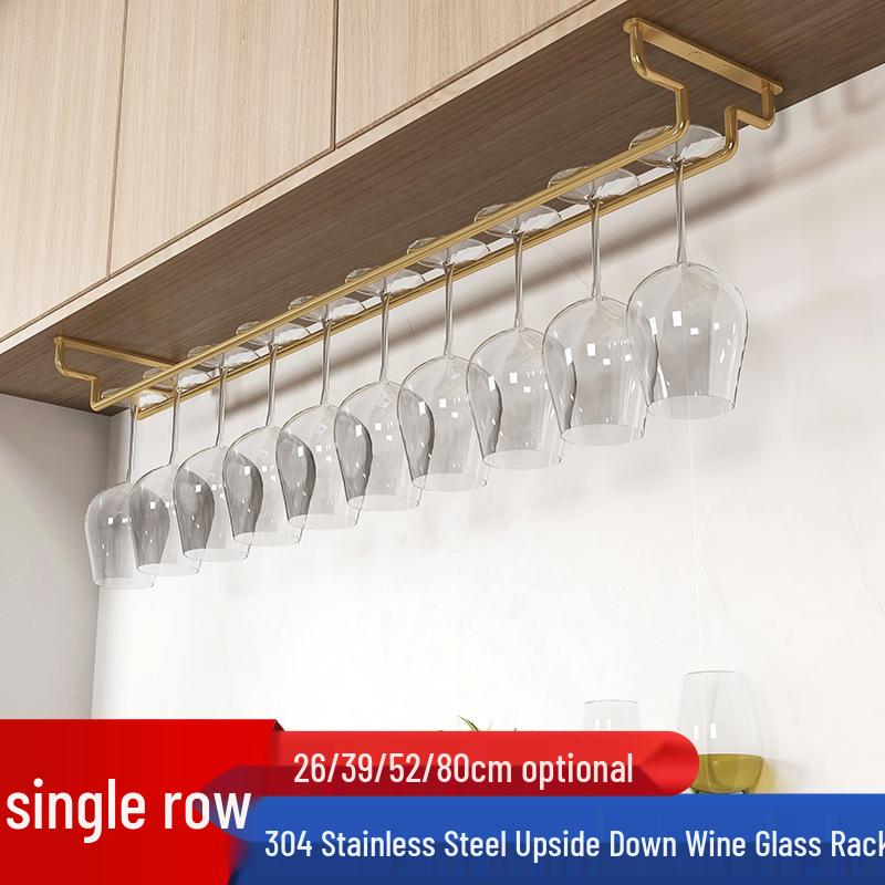 Stainless Steel Hanging Wine Glass Rack - Single Row Stemware Storage Shelf