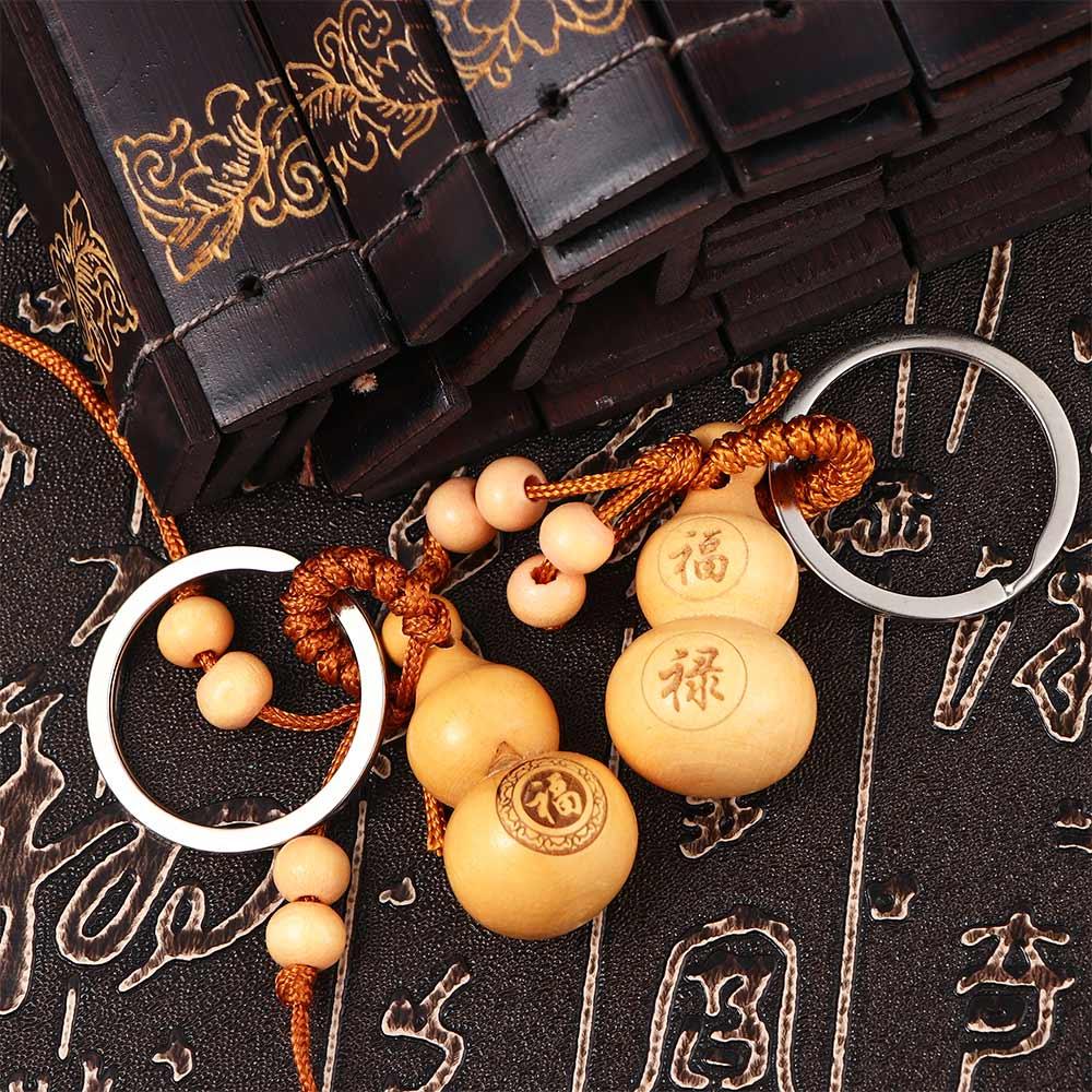 Bag Pendant Wishful Car Key Ring Keychain Peach Wood Keyring Chinese Traditional Good Luck Gourd