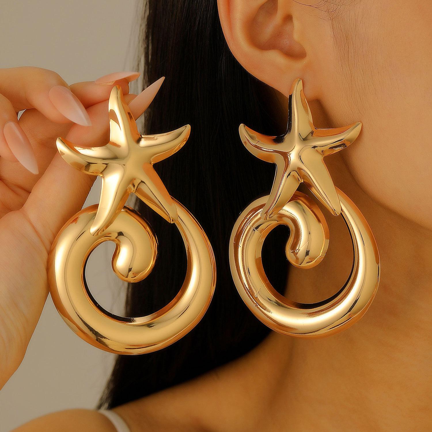 

Серьги в стиле Bohemian Ocean Beach Vacation Style с преувеличенной текстурой ракушки в виде морской звезды для женщин 1 pair