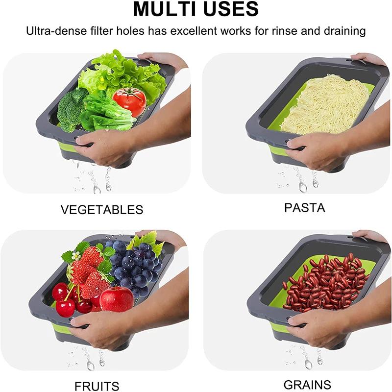 Collapsible Colander with Extendable Handles Colander Strainer Over The Sink Vegetable Fruit Colanders Strainers