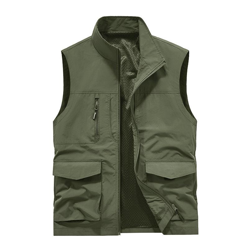 Sleeveless Vest Men's Four Seasons Middle-aged Outdoor Leisure Loose Large Size Vest European and American Sports Multi-bag Vest