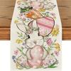 Linen Table Scarf Easter Rabbit Eggs Pattern Rectangular Washable Table Runner For Spring Decorations And Home Styling