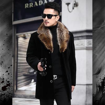 Woolen Coat Men's Single-breasted Thickened Medium and Long Woolen Trench Coat, Woolen Collar Jacket