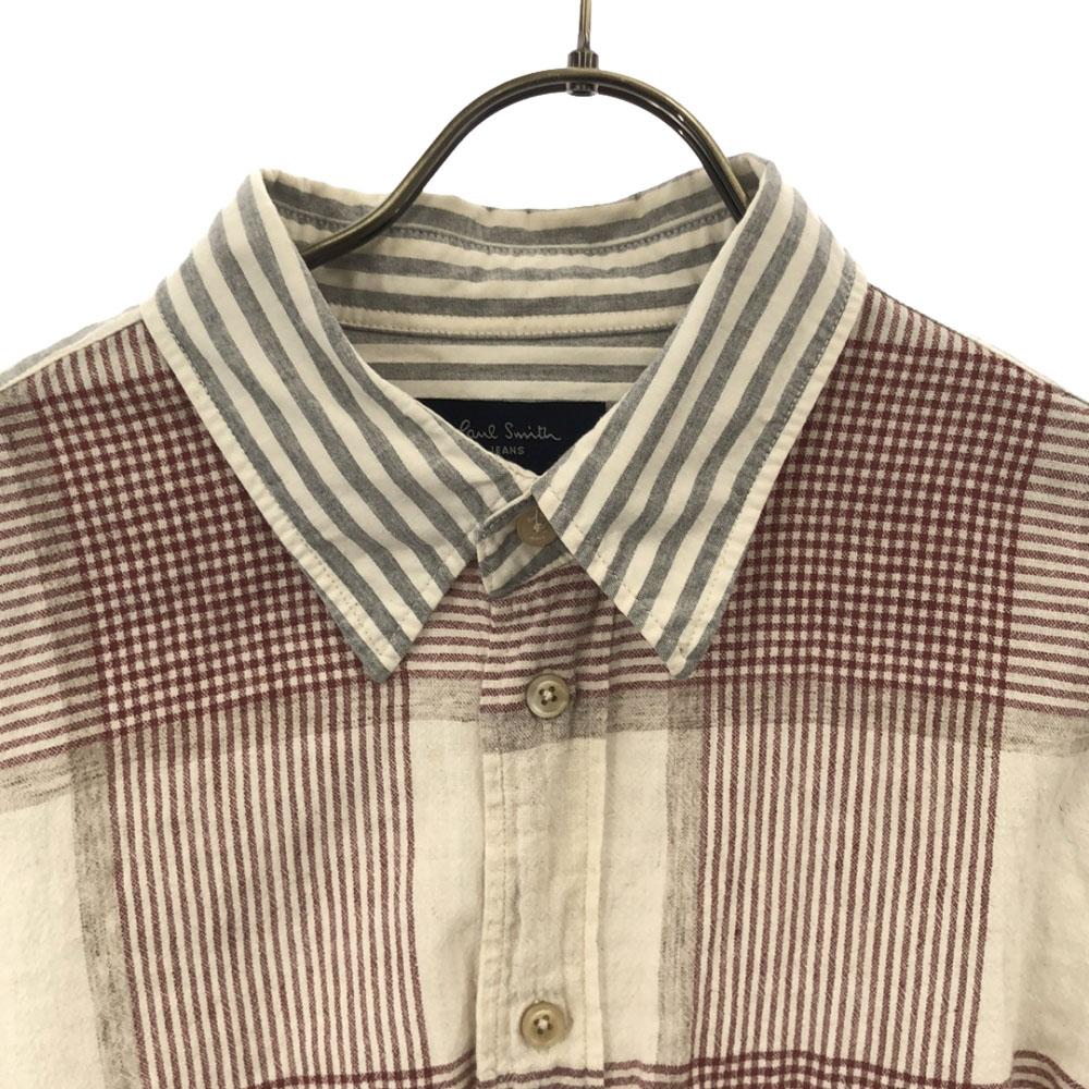 Paul Smith JEANS border check Long sleeve Cotton shirt L White system Men's Used