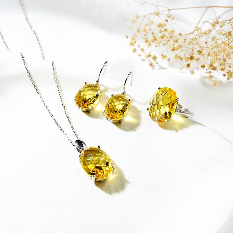 Ensemble de bijoux en argent S925 incrusté de pierres précieuses, tempérament Simple pour dames, boucles d'oreilles en cristal de couleur, bague, collier, bijoux