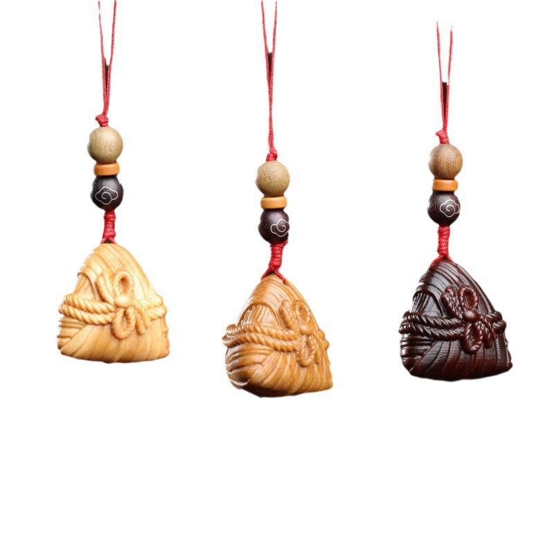 Dragon Boat Festival Scholar Zongzi Keychain Pendant - Wood Carving Handicraft Gift