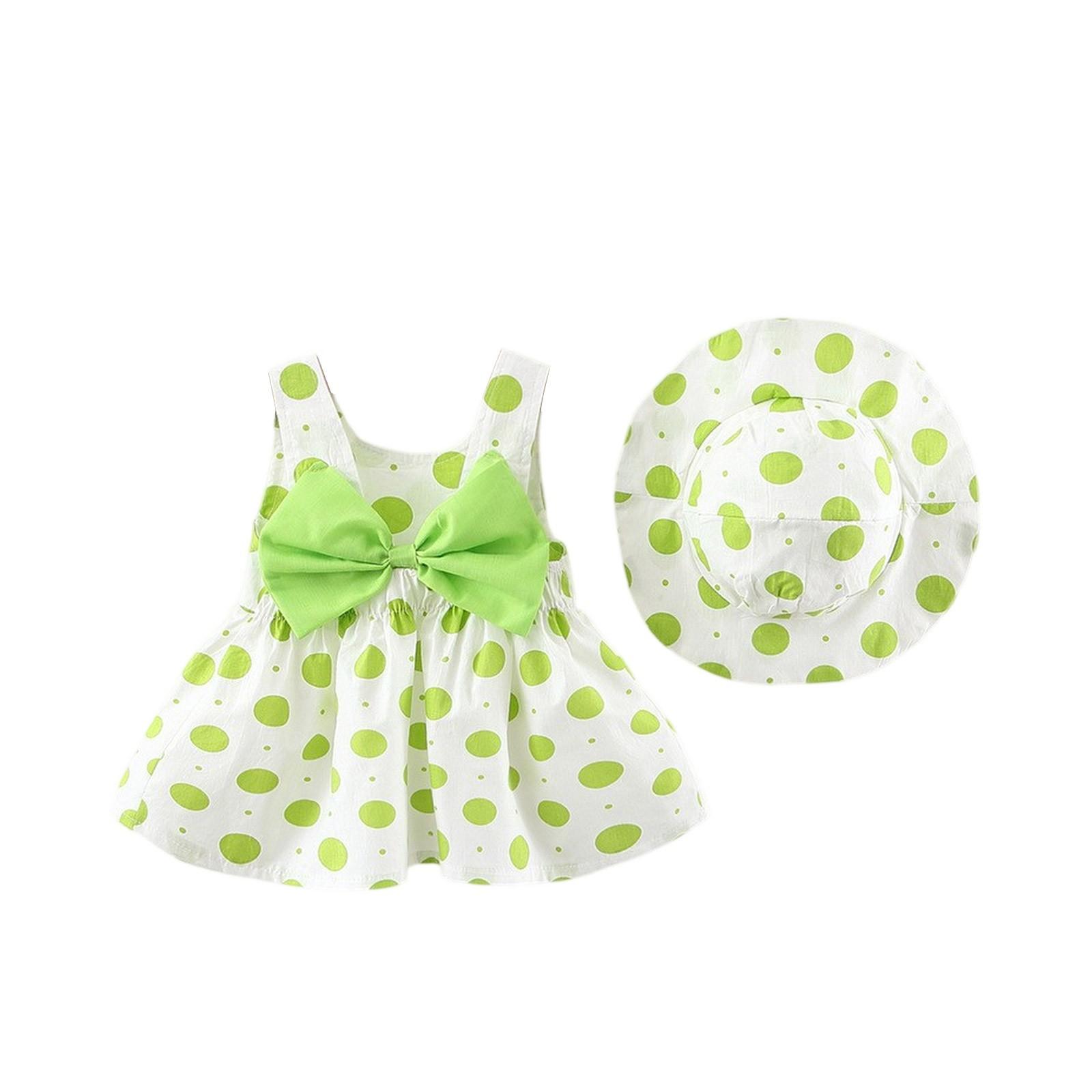 

Летнее детское платье без рукавов и комплект шапочки - милый наряд принцессы с цветочным принтом 100 зелёный