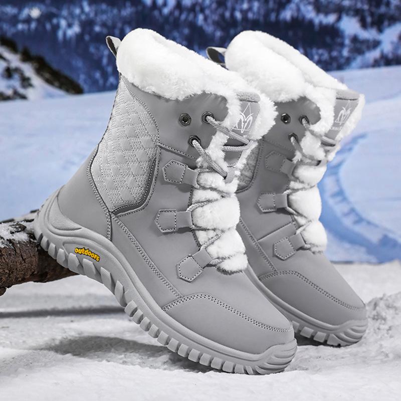 Winter New Outdoor Snow Boots Women's Medium Tube Piled Thickened High-top Large Cotton Shoes Outdoor Cotton Boots