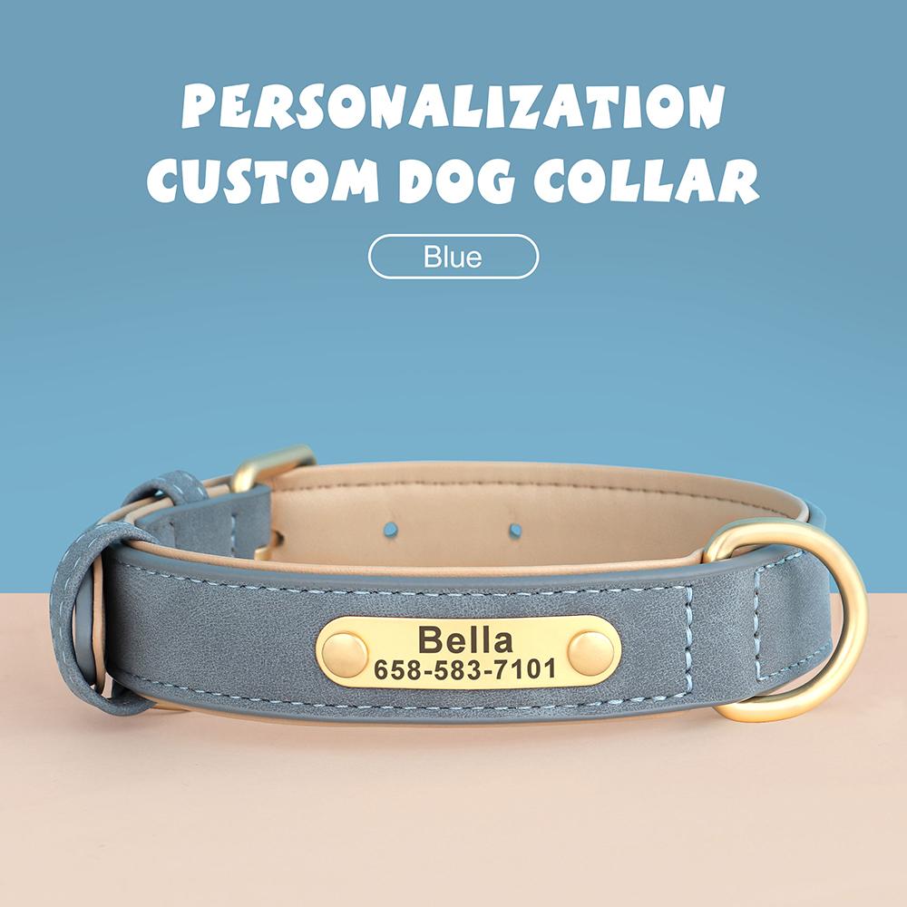 Customized Dog Collar PU Leather Dogs Collars Personalized Pet ID Name Necklace Free Engraving for Small Medium Large Dogs Pug