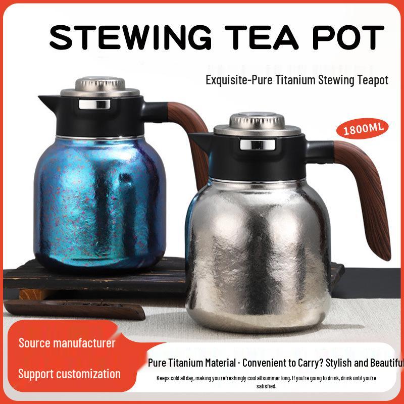 Large Capacity 1800ml Pure Titanium Tea Pot with Temperature Display for Health Stewing and Brewing