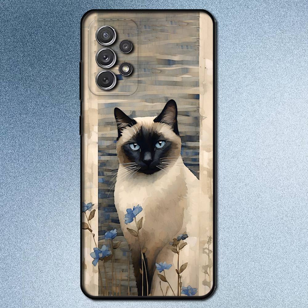 

S-Siamese Cats Cute Phone Case For Samsung S 25,24,23,22,30,21,10,9,Ultra,Plus,Lite,FE,4,5G Black Soft Case SamsungS25u